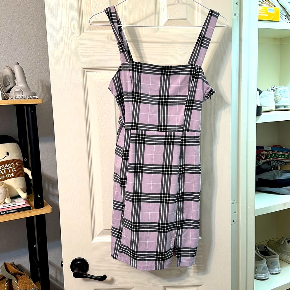 Purple Plaid Dress- mini dress